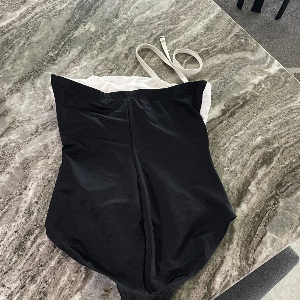 Black and White Ruffle One Piece Swimsuit